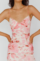 Egypt Cami Strap Midi Dress Floral Pink