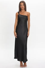 Carmel One-Shoulder Sash Maxi Dress Black