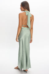Leading Lady Open Back Cowl Maxi Dress Sage