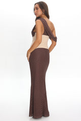 Milos Asymmetric Neckline Maxi Dress Chocolate Dot