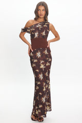 Milos Asymmetric Neckline Maxi Dress Floral