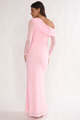 Milos Asymmetric Neckline Long Sleeve Maxi Dress Pink