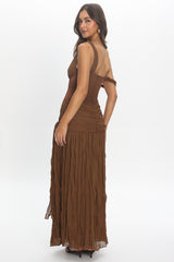 Keia Crepe Chiffon One-Shoulder Maxi Dress Chocolate
