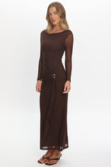 Lyssia Cowl Neck Waist Sash Maxi Dress Chocolate