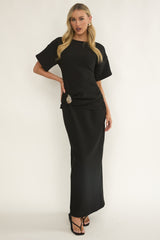 Briona Short Sleeve Buckle Maxi Dress Black