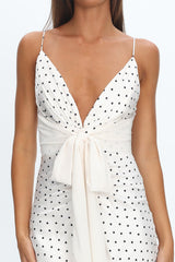 Ambrette Bow Waist Maxi Dress Polka Dot Cream