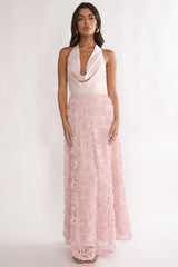 Lucerne Cowl Halter Maxi Dress Embellished Pink