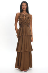 Aurika Tiered Ruffle Maxi Dress Coffee