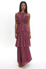 Aurika Tiered Ruffle Maxi Dress Grape