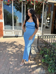 Casey Blue Spaghetti Strap Knit Dress