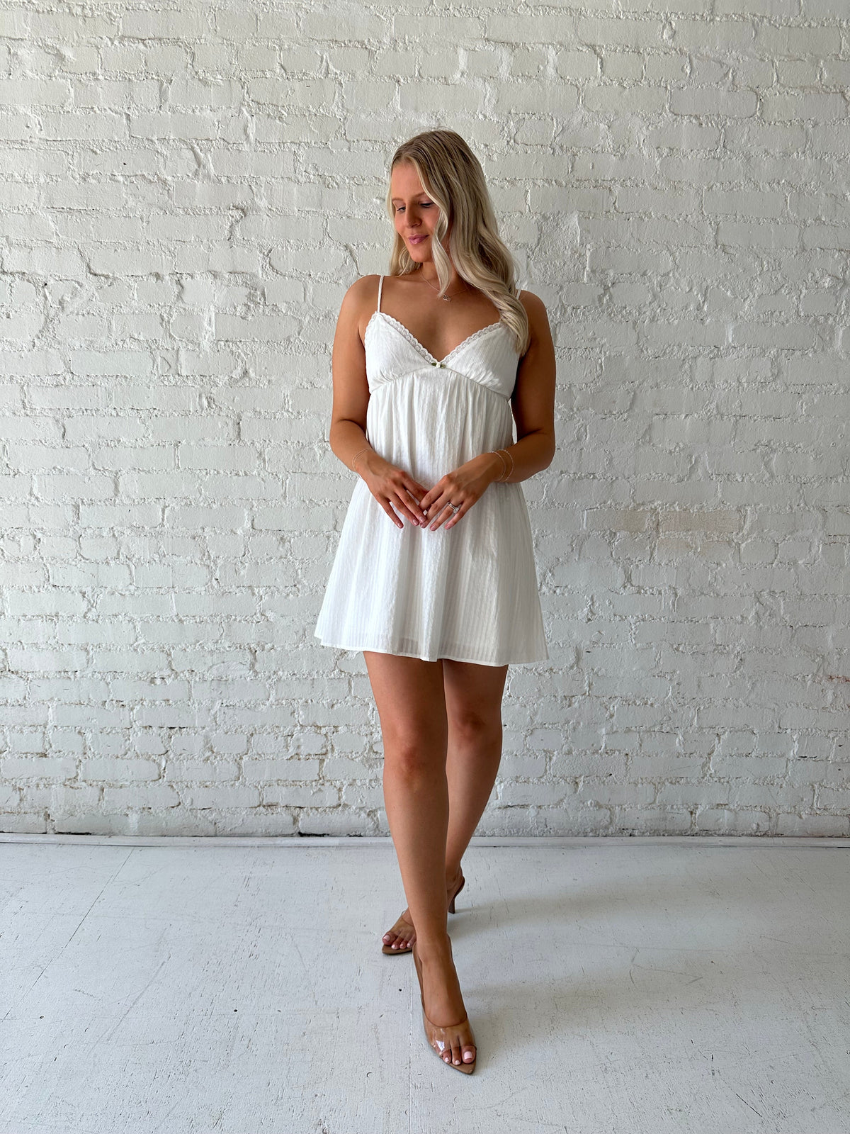 Cece White Lace Trim Mini Dress