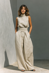 Maria - Complete with tank top and wide-leg cotton and linen minimalist outfit for women