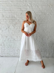 Collins White Eyelet Midi Dress