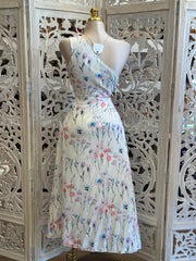 Pleated Floral Midi One Sleeve Dress- Not Stretchy , No Estira