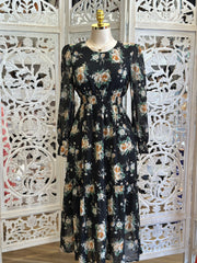 Black Long Sleeve Floral Mini Dress Stretchy