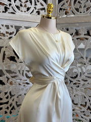 Ivory Satin Wrapped Midi Dress- Not Stretchy, No Estira