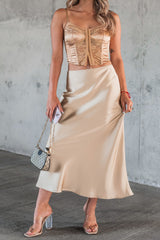 Chic Endeavors Satin Midi Skirt (Champagne)