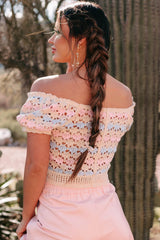 Influenced By Summer Crochet Crop Top (Ivory/Light Blue Multi)