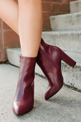 Letting Glow Block Heel Pointed Booties (Burgundy)