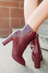 Letting Glow Block Heel Pointed Booties (Burgundy)
