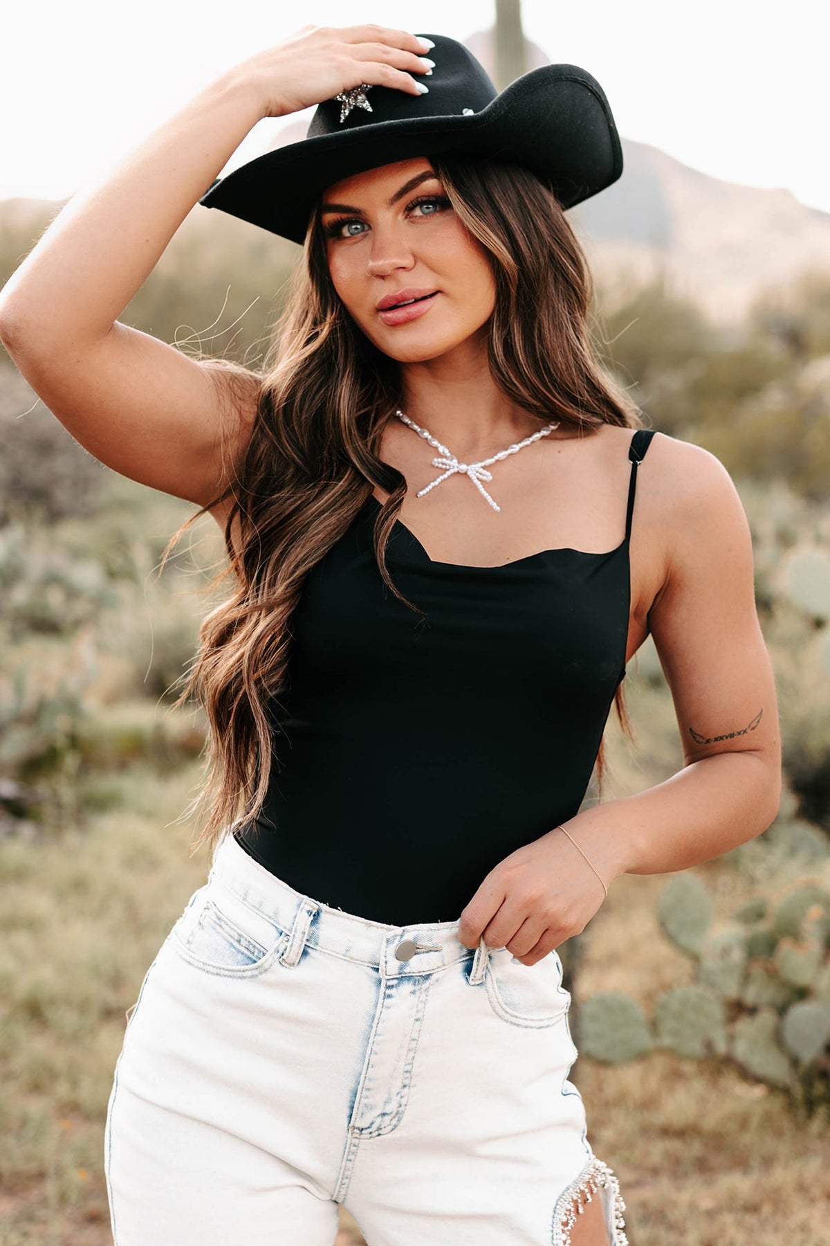 Cool & Controlled Cowl Neck Tank Bodysuit (Black)