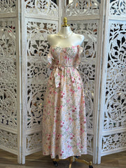 Mini Floral Pink Flowy Midi Dress- Stretchy, Estira