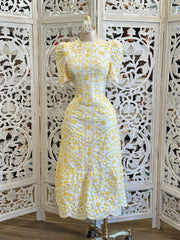 Yellow Eyelet Midi Dress- No Estira, Not Stretchy