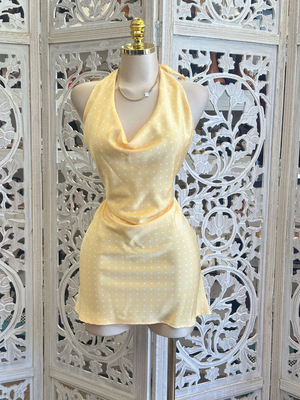 Butter Polka Dot Mini Dress- No Estira, Not Stretchy
