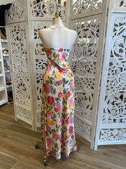 Strapless Satin Floral Multi Color Dress- Not Stretchy,No Estira