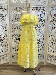 Sunny Yellow Eyelet Maxi Dress - Estira, Stretchy