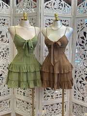 Smocked Knotted Mini Dress- Estira, Stretchy