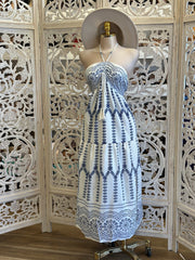 Halter Summer Pattern Maxi Dress-Estira, Stretchy