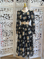 Black Long Sleeve Floral Mini Dress Stretchy