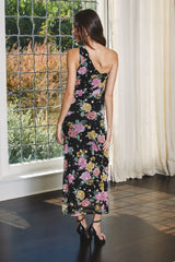 ABELYN FLORAL ONE-SHOULDER BODYCON MAXI DRESS