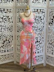 Bright Pink Floral Dress- Estira, Stretchy