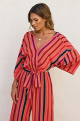 LUNARIA TRIPED KIMONO SURPLICE JUMPSUIT