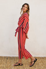 LUNARIA TRIPED KIMONO SURPLICE JUMPSUIT