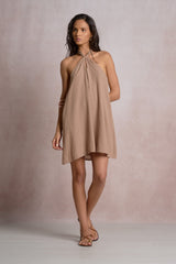 Santorini Halter Dress Brown