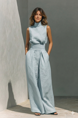 Maria - Complete with tank top and wide-leg cotton and linen minimalist outfit for women