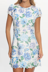Jesinta Embroidered Mini Dress Floral Blue