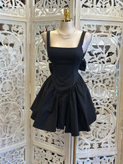 Black Open Back Ribbon Bubble Dress-Estira, Stretchy