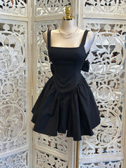 Black Open Back Ribbon Bubble Dress-Estira, Stretchy