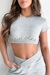 I'm Trusting You Elastic Hem Crop Top (Heather Grey)