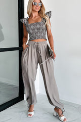 Big Attitude Smocked Ruffle Crop Top (Chocolate)