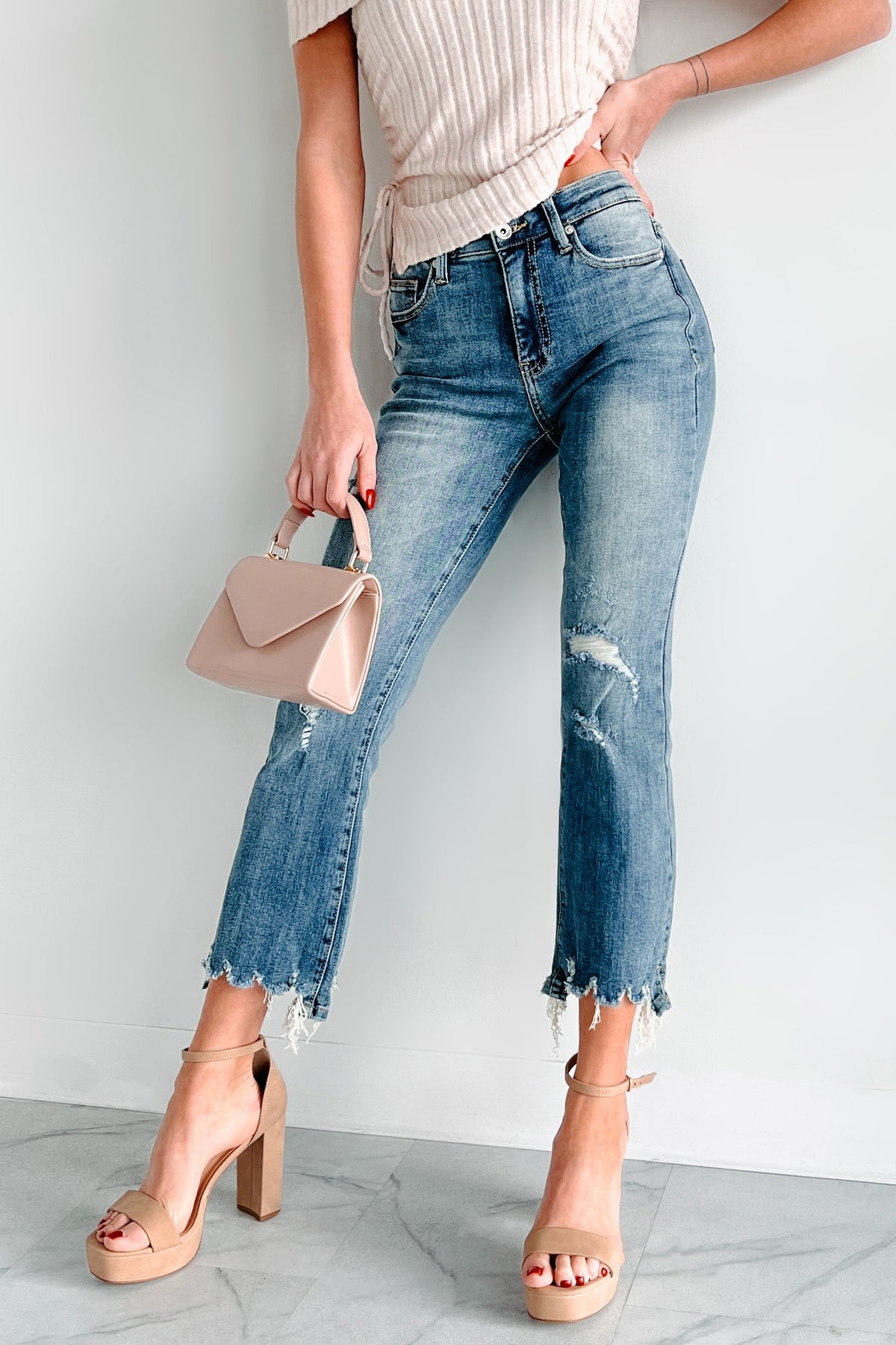 Jonah Mid Rise Distressed Special A Kick Flare Jeans (Dark)