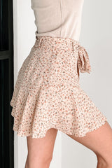 Natures Embrace Floral Print Mini Skirt (Taupe)