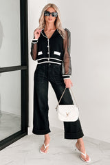 Chic Perception Organza Sleeve Cardigan (Black/Ivory)
