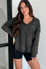 Samson Raw Edged Oversized Long Sleeve Top (Black)