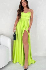 Look At The Bright Side Rhinestone Strap Maxi Dress (Lime)