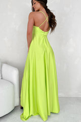 Look At The Bright Side Rhinestone Strap Maxi Dress (Lime)